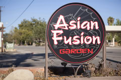 This is a photo of the Asian Fusion Garden dimensional letter post and panel sign, or monument sign, designed, fabricated and installed by Dave’s Signs. Asian Fusion Garden is located in Ojai, CA.