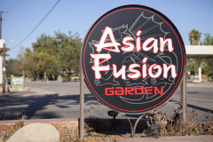 This is a photo of the Asian Fusion Garden dimensional letter post and panel sign, or monument sign, designed, fabricated and installed by Dave’s Signs. Asian Fusion Garden is located in Ojai, CA.