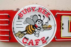 Busy Bee Cafe Neon Sign Closeup in Downtown Ventura, CA