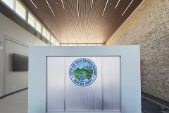 City of San Bernardino Water Department branded glass partition