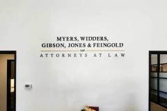 Myers, Widders, Gibson, Jones & Feingold Attorneys at Law Office Lobby Sign, Ventura, CA