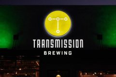 Transmission Brewing Illuminated Sign Closeup in Ventura, CA