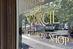 Custom Window Graphic Gold Lettering Closeup for L\'atelier Du Sourcil - The Eyebrow Shop in Ojai, CA