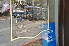 Custom Window Graphic Gold Lettering for L'atelier Du Sourcil - The Eyebrow Shop in Ojai, CA - Closeup of Hours