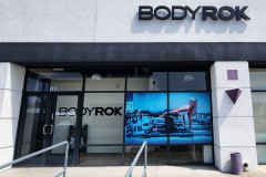 BODYROK channel letter sign and window graphics on a storefront in Anaheim Hills, California