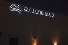 This is a photo of the Goleta Valley Athletic Club halo lit channel letter sign designed, fabricated and installed by Dave’s Signs. Goleta Valley Athletic Club is located in Goleta, CA.