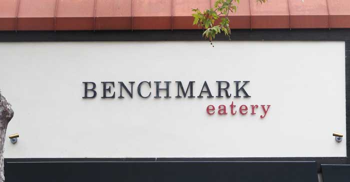 Benchmark Eatery, Santa Barbara, CA, sign closeup using dimensional lettering by Dave's Signs