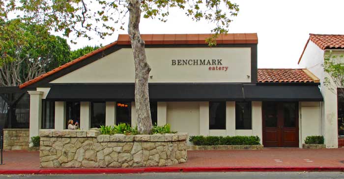 Benchmark Eatery, Santa Barbara, CA, dimensional letter sign wide angle view by Dave's Signs