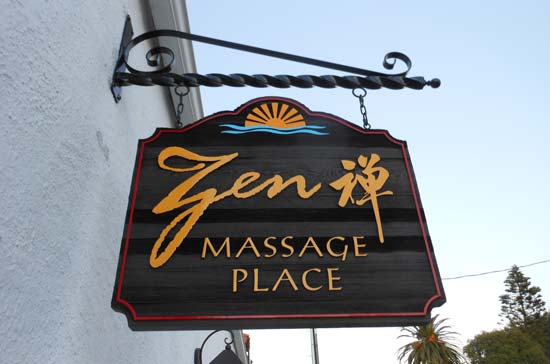 Zen Massage Place Wooden Blade Sign located in Santa Barbara, CA