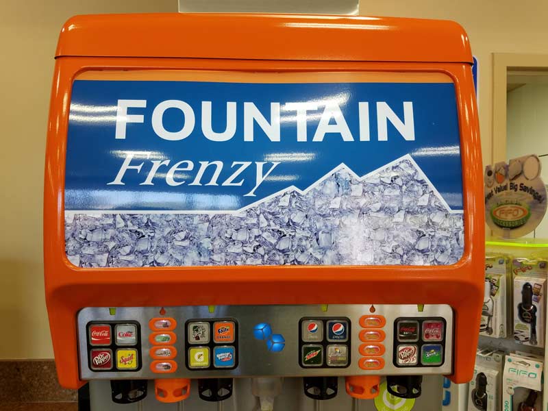 Gas Station Signs - Interior Custom Graphics - Fountain Frenzy Soda Machine