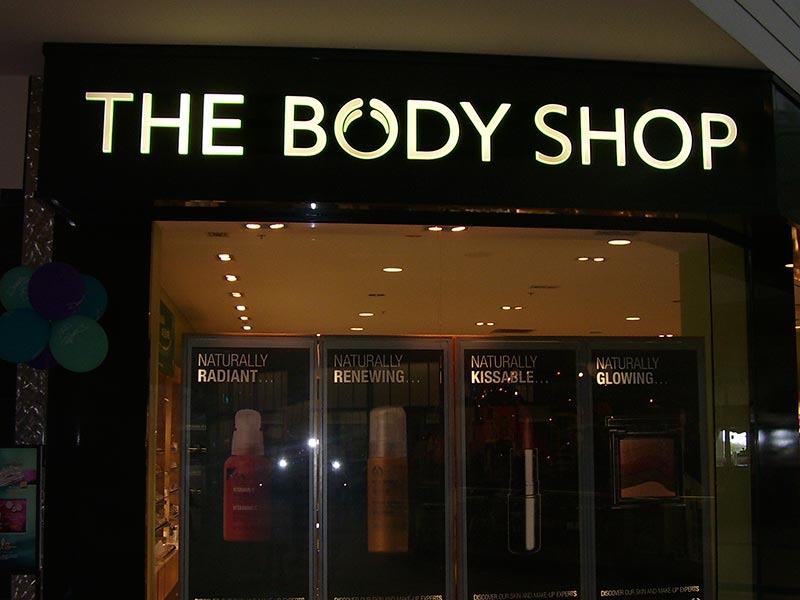 storefront sign designs the Body Shop