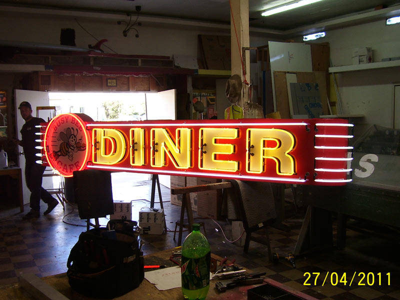 illuminated sign busy bee cafe