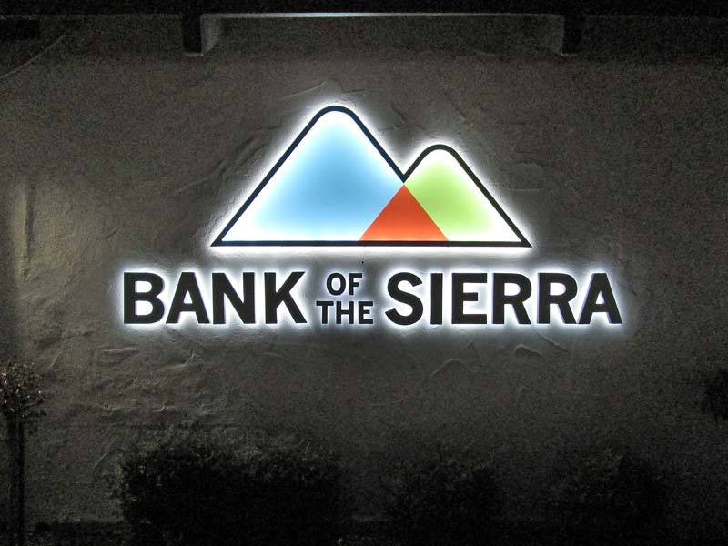 Halo-lit channel letter signs like this one for Bank of the Sierra really make a statement at night.