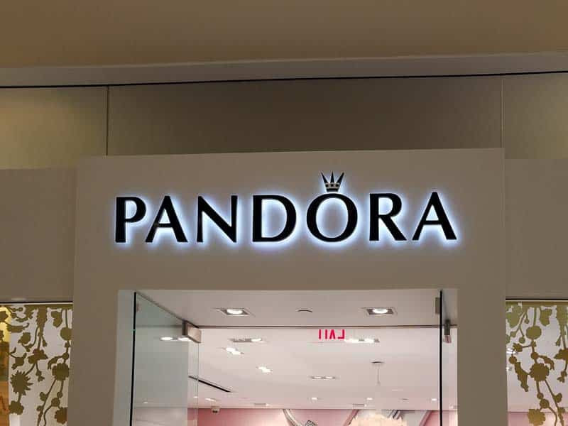Small businesses can't go wrong with custom LED logo signs like this exterior sign for Pandora.