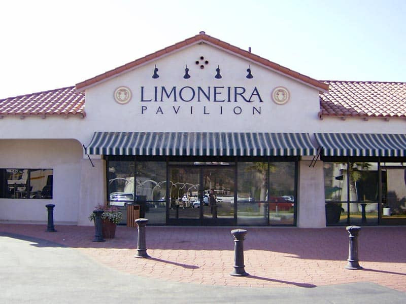 The Limoneira Pavilion storefront in Santa Paula, CA uses dimensional letters and external barn lighting.