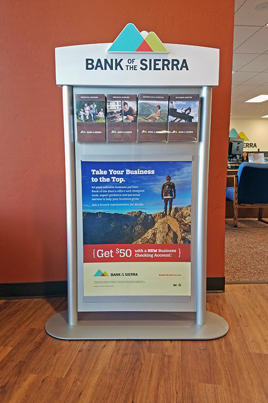 Logo signs like this custom made business stand for Bank of the Sierra really stand out in all their locations.
