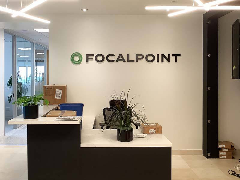 Standard reception area signs for Focalpoint Partners LLC were used in all their locations nationwide.
