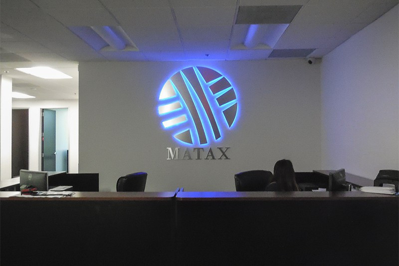 Custom signs like this one for Matax Consulting in Diamondbar and San Francisco use channel letters that are metal laminates and back-lit.