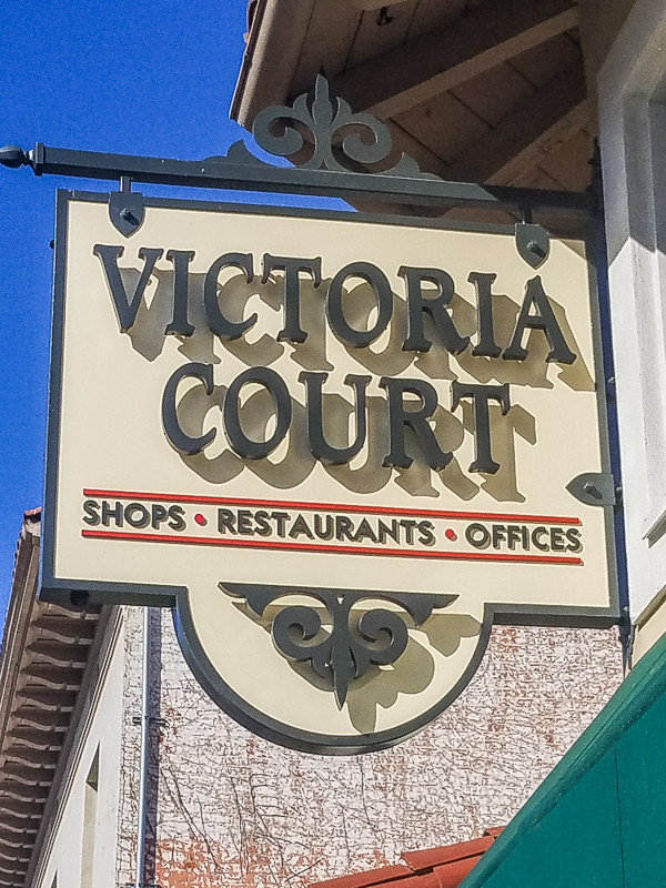 One of several signs we did for the Victoria Court in downtown Santa Barbara. This blade sign uses both channel and dimensional letters.