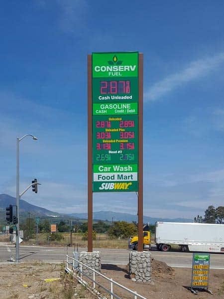 Digital signs like this gas station sign in Santa Barbara, CA, can change prices remotely hassle-free.