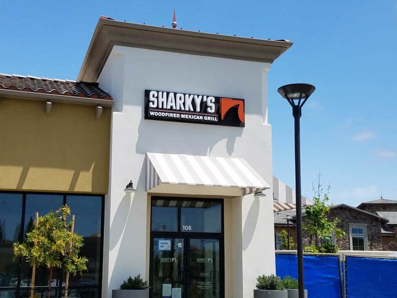 Outdoor signs like this one in Goleta, CA is one of many we did for for Sharky's Woodfired Mexican Grill.
