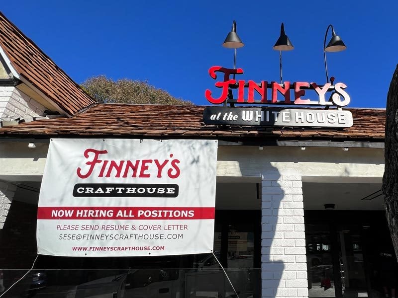 Finney's Crafthouse at the White House Laguna Beach custom graphic banner temporary sign, Laguna Beach, CA.