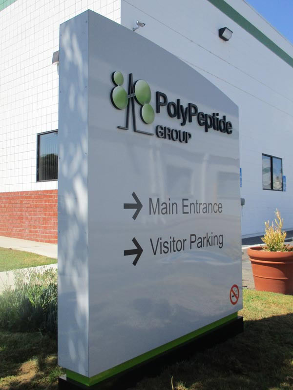 One of several PolyPeptide monument wayfinding signs in Torrance, CA.