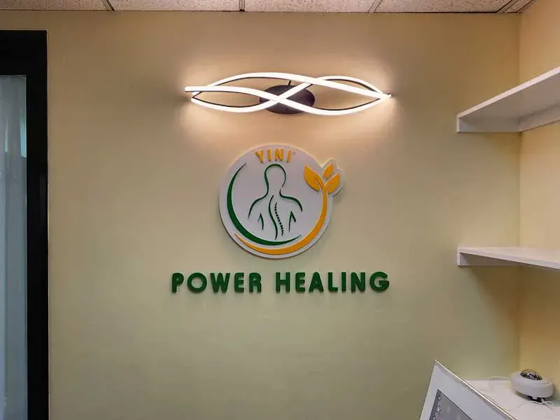 Yini Massage – We designed the “Yini Power Healing” dimensional letter lobby sign, giving the space a clean, modern look that reflects the brand’s calming atmosphere.