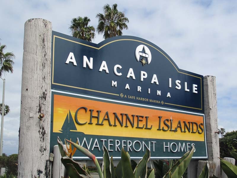 Anacapa Isle Marina post & panel monument sign in Oxnard, CA featuring dimensional lettering and custom panel construction for a waterfront residential community.
