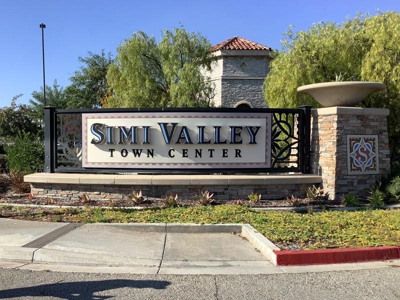 Simi Valley Town Center monument sign refurbishment completed using the existing structure, restoring the sign to like-new condition with updated finishes and components.