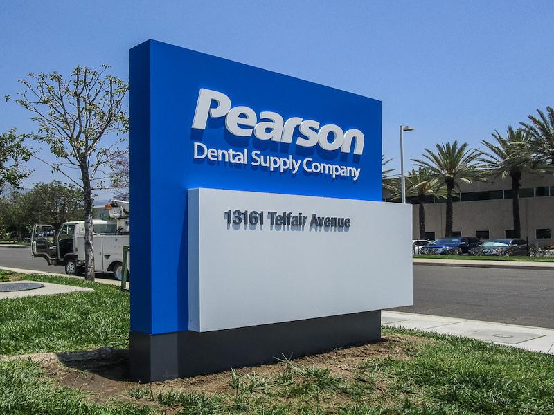 Experience working in commercial environments across Los Angeles—like this monument sign for Pearson Dental Supply Company in Sylmar, CA.