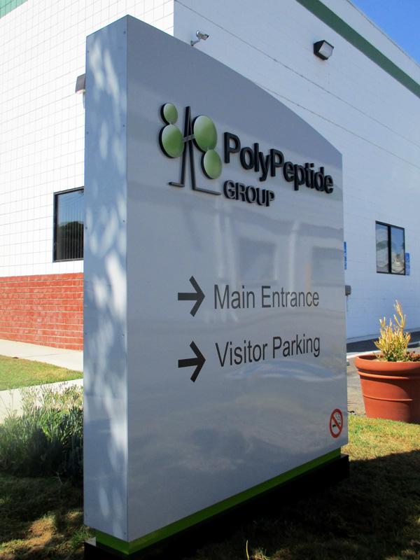 Every business has specific needs. For PolyPeptide in Torrance, CA, we developed a complete sign program across multiple locations—delivering consistent, on-brand signage both indoors and outdoors.