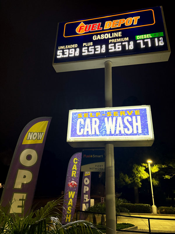 Illuminated LED pylon and cabinet sign at Fuel Depot in Goleta, California by Dave’s Signs