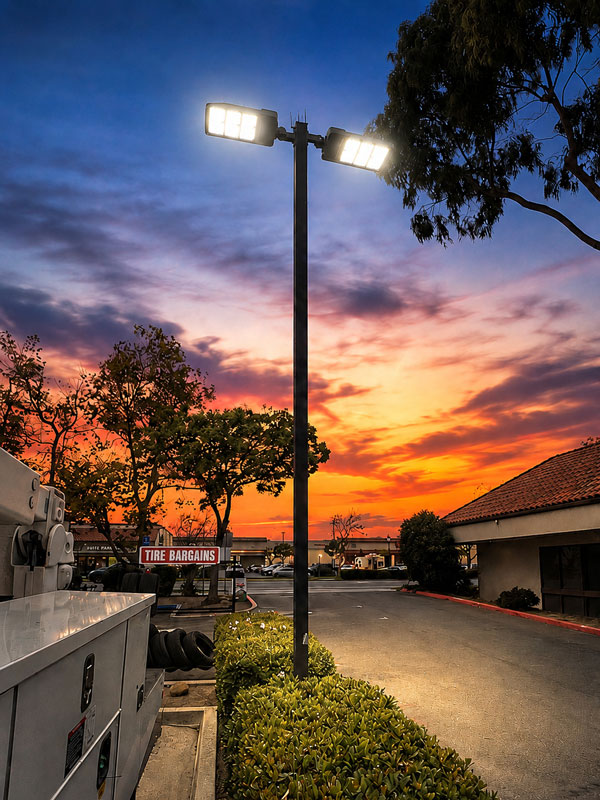 Parking lot lighting repair and LED upgrade at Ventura Muffler in Ventura, CA